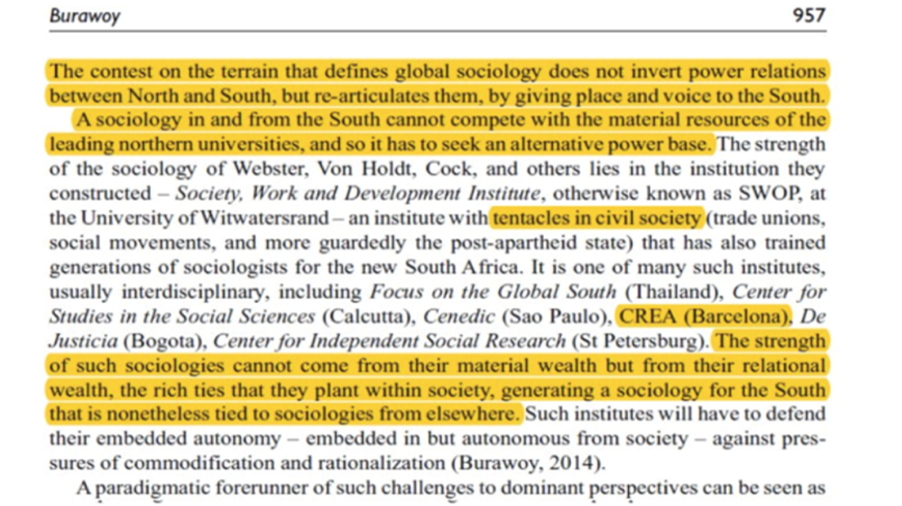 Sociology, a top scientific journal, designates CREA as one of the seven research centres leading Sociology in the South.